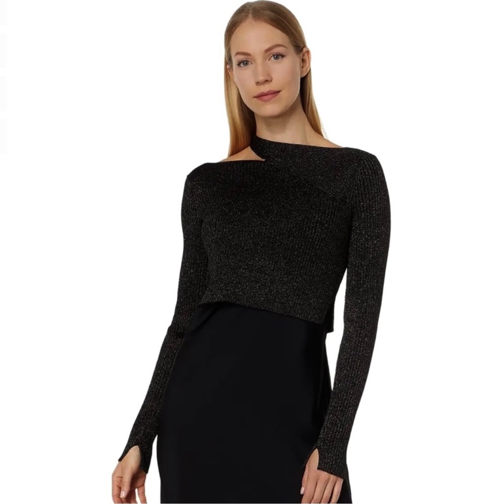 All saints Black Metallic Ribbed Top Sweater